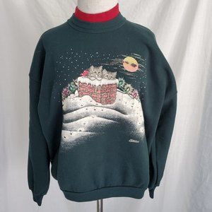 Women's 1980s Vintage Cat Christmas Sweatshirt